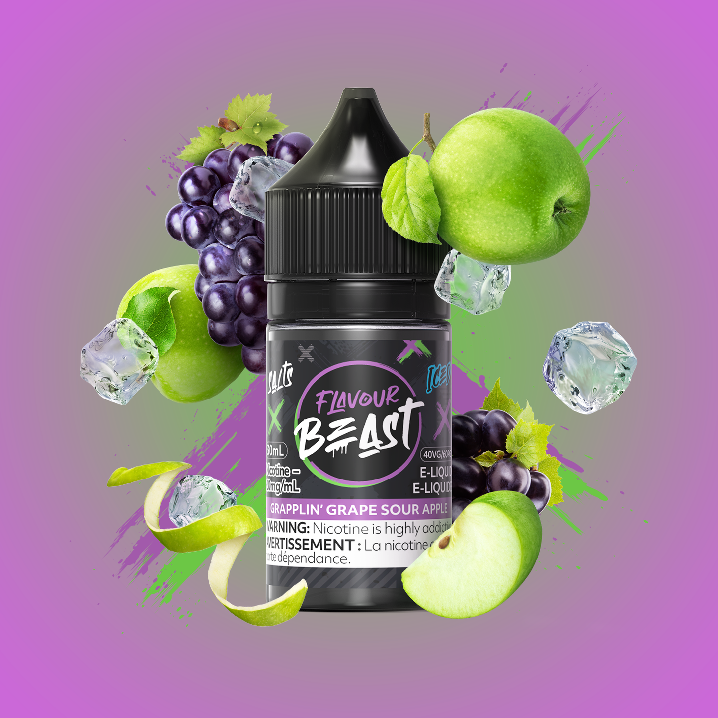 FLAVOUR BEAST SALTS- GRAPPLIN’ GRAPE SOUR APPLE