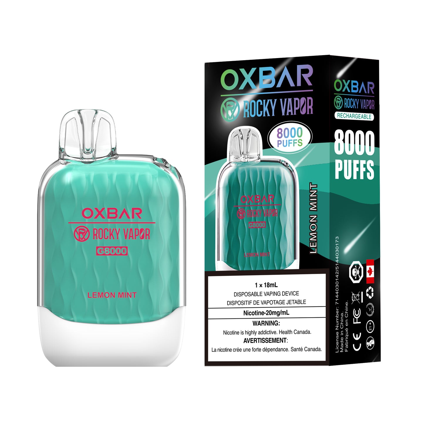 Lemon Mint OXBAR Rocky Vapor 8000 Puff