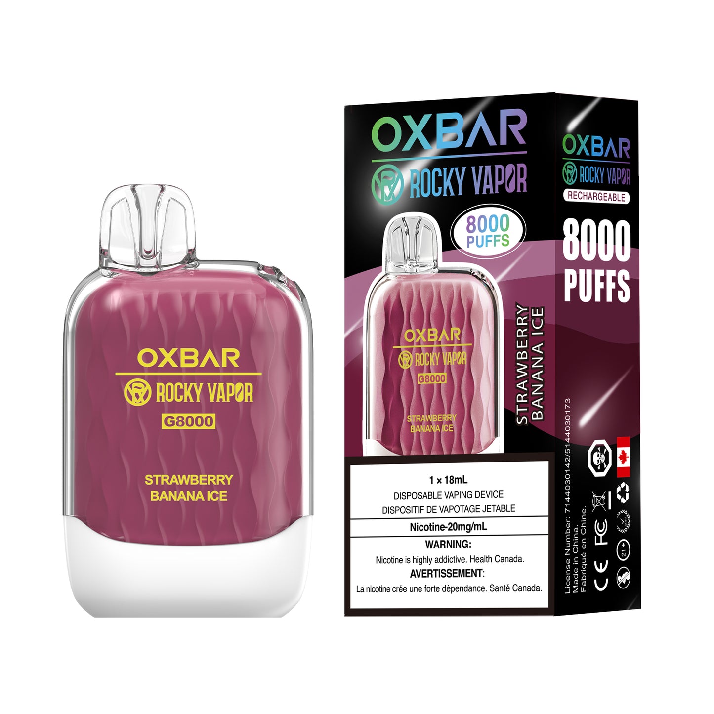 Strawberry Banana Ice OXBAR Rocky Vapor 8000 Puffs