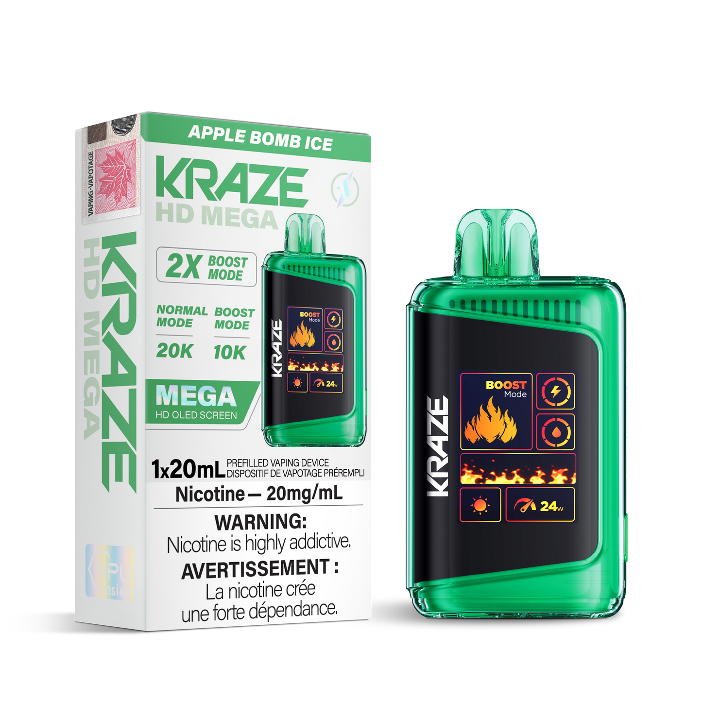 Kraze HD Mega 20K Puffs- Apple Bomb Ice